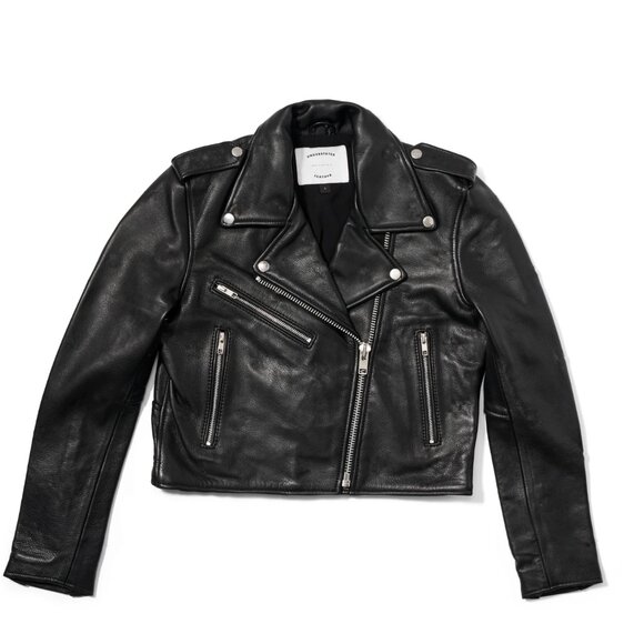 LIKE NEW Understated Leather Mercy Cropped Biker Jacket - Picture 3 of 10
